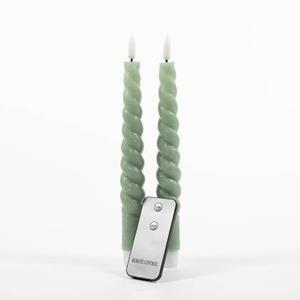 Anna Collection LED swirl dinerkaarsen - 2x st - jade groen - 23 cm