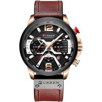 CURREN M8329 casual sport lederen horloge voor mannen (Rose zwart)