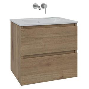 Adema Chaci Badkamermeubelset - 60x46x57cm - 1 keramische wasbak wit - zonder kraangaten - 2 lades - eiken SW1212759/SW773925