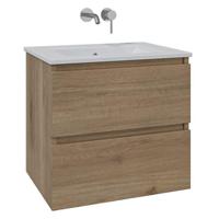 Adema Chaci Badkamermeubelset - 60x46x57cm - 1 keramische wasbak wit - zonder kraangaten - 2 lades - eiken SW1212759/SW773925