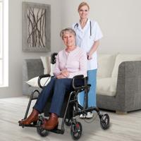2 in 1 Rollator voor Ouderen Opvouwbaar Omkeerbare Rugleuning Verstelbare Handgrepen Aluminium Transportstoel Zwart