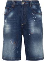 Philipp Plein splatter-print knee-length denim shorts - Bleu