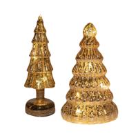 Kerstboom beeldjes - goud - met LED licht - glas - decoratie kerstboompje