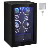 VEVOR watchwinder, automatische watchwinder, watchwinder, watchwinder voor automatische horloges, automatische watchwinder met ruimte voor 4 horloges, LED-verlichting, 150-207 mm verstelbare bandlengte