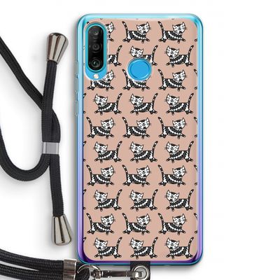 Zwarte poes: Huawei P30 Lite Transparant Hoesje met koord