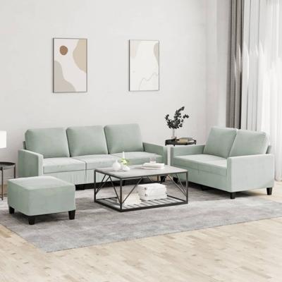 3-delige Loungeset met kussens fluweel lichtgrijs