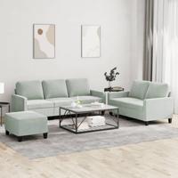 3-delige Loungeset met kussens fluweel lichtgrijs