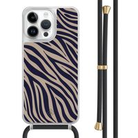 iPhone 13 Pro Max hoesje met zwart koord - Chevron navy iPhone 13 Pro Max hoesje met zwart koord - Chevron navy