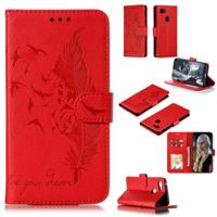 Feather patroon Litchi textuur horizontale Flip lederen draagtas met portemonnee & houder & kaartsleuven voor Google pixel 3 (rood)