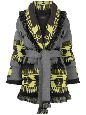 Alanui doudoune Icon en jacquard à taille ceinturée - Gris