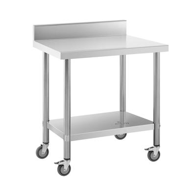 RVS tafel met wielen - PREMIUM - 60 x 80 cm - 135 kg - achterwand - Royal Catering