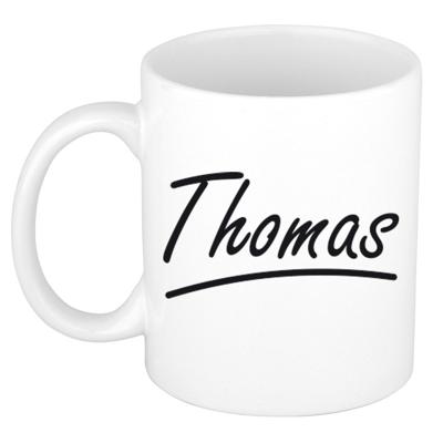 Thomas Naam koffiemok - beker - met sierlijke letters - wit - 300 ml - Cadeau - Heren Thomas Naam koffiemok - beker - met sierlijke letters - wit - 300 ml - Cadeau - Heren