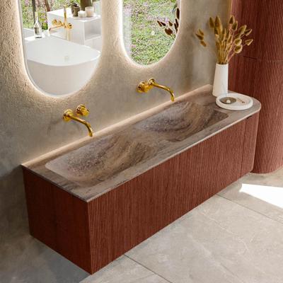 Badmeubel Mondiaz Kurve-Dlux | 145 cm | Meubelkleur Ruby | Wastafelkleur Oza | Solid surface | Dubbel / Links spoelbak | Zonder kraangat(en)