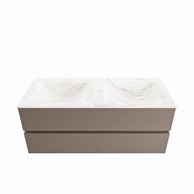 MONDIAZ VICA-DLUX 120cm badmeubel onderkast Smoke 2 lades. Inbouw wastafel CLOUD dubbel 2 kraangaten, kleur Ostra.