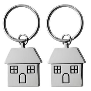 Sleutelhanger met huisje - 2x - 7 cm - RVS - nieuwe woning cadeau - huissluitels