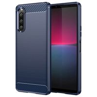 Sony Xperia 10 V Geborsteld TPU Hoesje - Koolstofvezel - Blauw