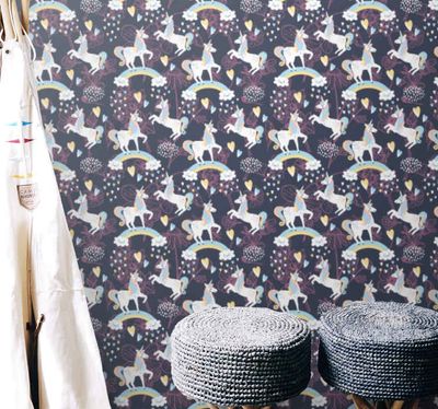 Behang kinderkamer Roze eenhoorns bloemmotief
