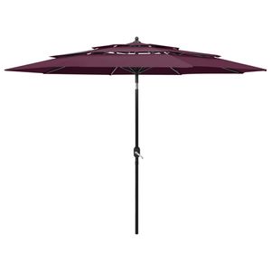 vidaXL Parasol 3-laags met aluminium paal 3 m bordeauxrood