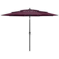 vidaXL Parasol 3-laags met aluminium paal 3 m bordeauxrood - thumbnail