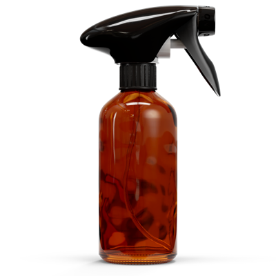 Glazen fles - Bruin (incl. varierende doppen) 100 ml (Brede hals - DIN28) / Spray Dop met Trigger