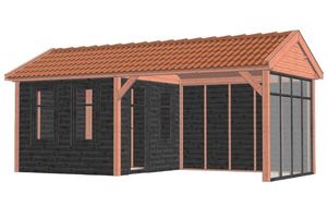 Trendhout Buitenverblijf Zadeldak Betula 680x350 cm - Combinatie 1- Zadeldak- Onbehandeld lariks Douglas hout- Trendhout