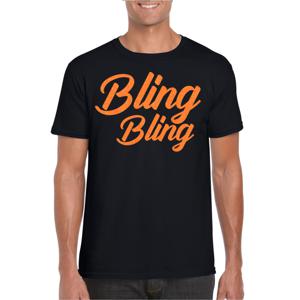 Verkleed T-shirt voor heren - bling - zwart - oranje glitter - glitter and glamour - carnaval