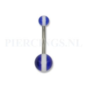 Navelpiercing acryl donkerblauw met witte streep 12 mm