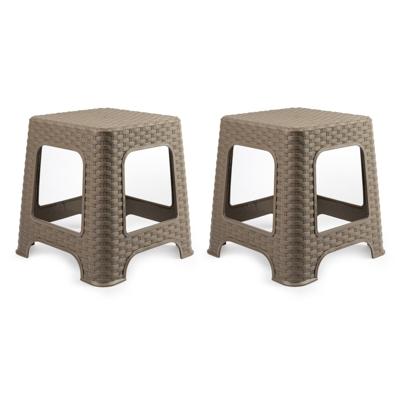 Keukenkrukje/opstapje - 2x - rotan - taupe - kunststof - 33 x 33 x 30 cm