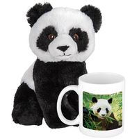 Cadeauset kind - Panda knuffel 19 cm en Drinkbeker/mol Panda 300 ml - Knuffeldier - thumbnail