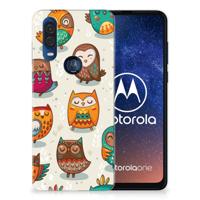 Motorola One Vision | TPU Hoesje | Vrolijke Uilen