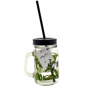 Drinkglas met handvat en deksel + rietje Mystic Jungle - 400 ml - 4 Stuks