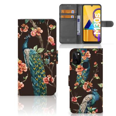 Samsung Galaxy M21 | M30s | Telefoonhoesje | Met pasjeshouder | Pauw met Bloemen