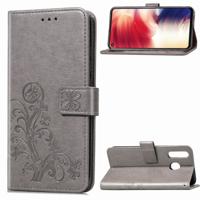 Lucky klaver geperst bloemen patroon lederen case voor Galaxy A8s met houder & card slots & portemonnee & hand strap (grijs)