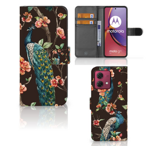 Motorola Moto G84 Telefoonhoesje met Pasjes Pauw met Bloemen