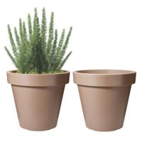 Pro Garden Bloempot - 2x - mokka bruin - rond - D20 cm - kunststof - plantenpot - tuin buiten