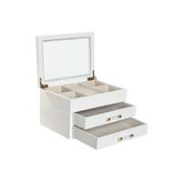 Juwelenkistje Home ESPRIT Wit Crème Hout Kristal Hout MDF 23 x 18 x 14 cm