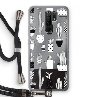 Cactusmotief: Xiaomi Redmi 9 Transparant Hoesje met koord
