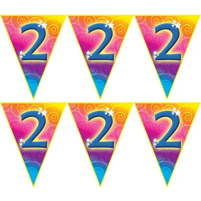 2x stuks verjaardag thema 2 jaar geworden feest vlaggenlijn van 5 meter
