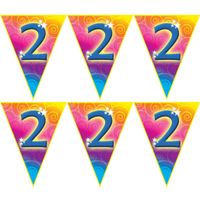 2x stuks verjaardag thema 2 jaar geworden feest vlaggenlijn van 5 meter