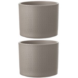 3x stuks bloempot in het relief taupe keramiek voor kamerplant H14.5 x D17.5 cm