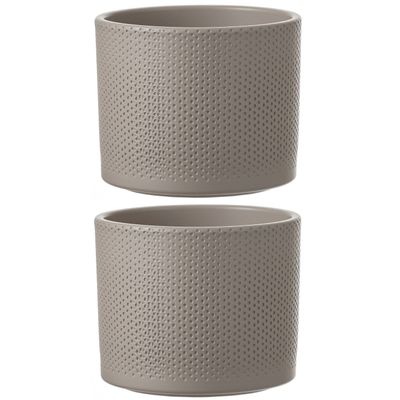 3x stuks bloempot in het relief taupe keramiek voor kamerplant H14.5 x D17.5 cm
