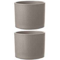 3x stuks bloempot in het relief taupe keramiek voor kamerplant H14.5 x D17.5 cm