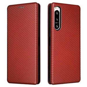 Sony Xperia 5 IV Flip Case - Koolstofvezel - Bruin