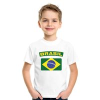 T-shirt met Braziliaanse vlag wit kinderen XL (158-164)  -