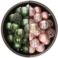 74x stuks kunststof kerstballen mix salie groen en lichtroze 6 cm - thumbnail