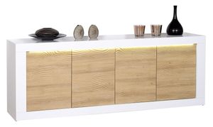 Dressoir Karma 220 cm breed - Hoogglans wit met Eiken