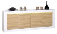 Dressoir Karma 220 cm breed - Hoogglans wit met Eiken - thumbnail