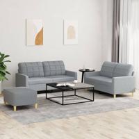 3-delige Loungeset met kussens stof lichtgrijs
