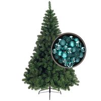 Bellatio Decorations kunst kerstboom 150 cm met kerstballen turquoise blauw - Kunstkerstboom