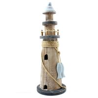 Maritieme decoraties beeldje van een Vuurtoren - Hout - 11 x 30 cm - houtskleur